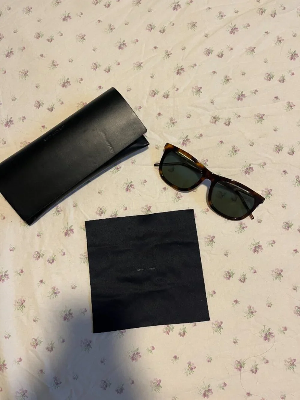 Authentic Saint Laurent Designer Sunglasses with Case Dust Cloth Tortoise Shell